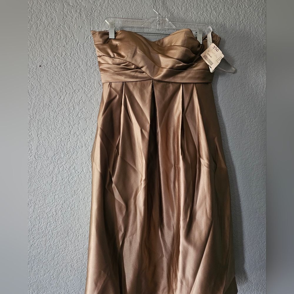 Bill Levkoff Strapless Satin A-Line Dress in Bronze Bow Missing On Back